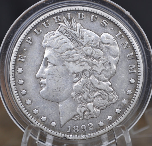 1892-S Morgan Silver Dollar - XF+ Details, Initials - San Francisco Mint 1892 Morgan Dollar, Key Date
