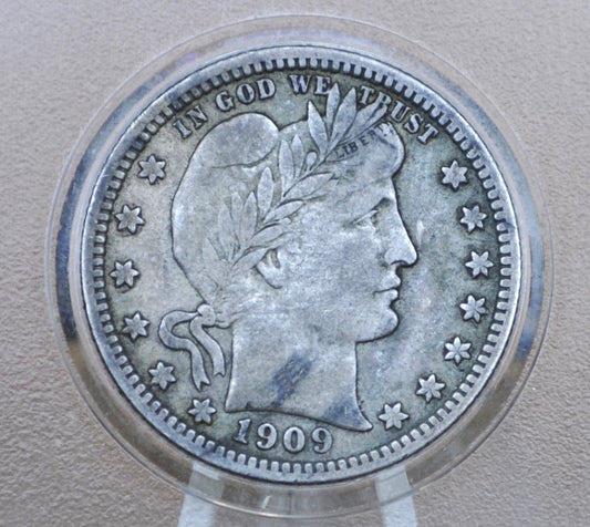 1909 Barber Silver Quarter - VF (Very Fine) Grade / Condition - Full Liberty Band - Philadelphia Mint - 1909 P Barber Quarter 1909P Silver