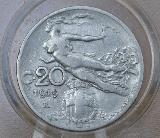 1919 Italian 20 Centesimi Coin - Vittorio Emanuele III - C.20 - Great Detail; Beautiful Design & Artwork - Italy 20 Centesimi