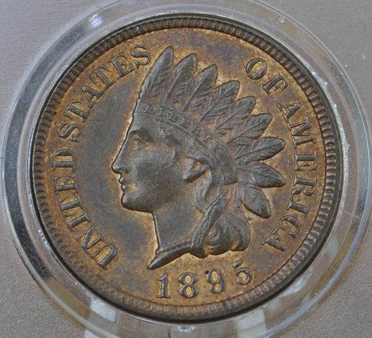 1895 Indian Head Penny - AU58 (Choice About Uncirculated) Grade, Red-Brown - Indian Head Cent 1895 RB