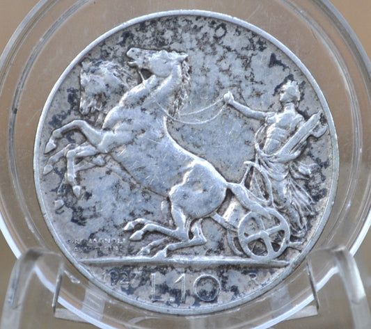 1927 Italian 10 Lira Silver Coin - Ten Lira 1927 - High Grade, XF (Extremely Fine) Condition - Beautiful Design & Artwork - Italy Silver