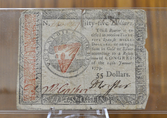 1779 55 Dollar Continental Currency - Jan 14th 1779 55 Dollar Note - CC-98 - Fifty Five Spanish Milled Dollars, Continental Congress