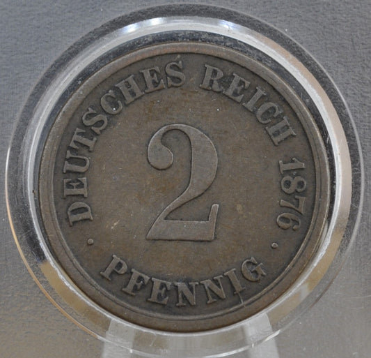 1876 German 2 Pfennig Deutsches Reich  - Great condition - Second Reich of Germany 1876 D 2 Pfennig - 1800s German Empire Coin - Two Pfennig 1876 D