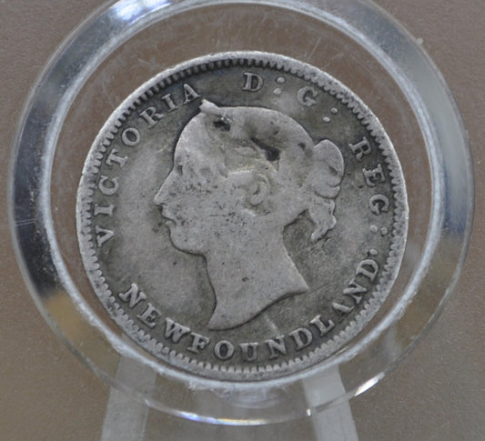 1890 Newfoundland Silver 5 Cent Coin - VG Details, Dented - Queen Victoria - 5 Cents Newfoundland 1890 Silver - Low Mintage
