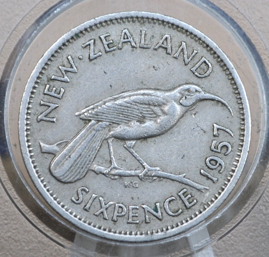 1957 New Zealand Sixpence - Great Condition, XF+ - 1957 New Zealand Six pence 6 Pence