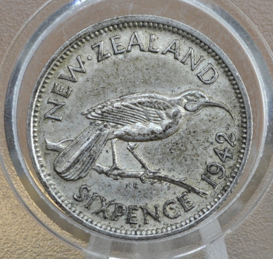 1942 New Zealand Silver Sixpence - Great Condition, AU - 50% Silver - 1942 New Zealand Six pence 6 Pence