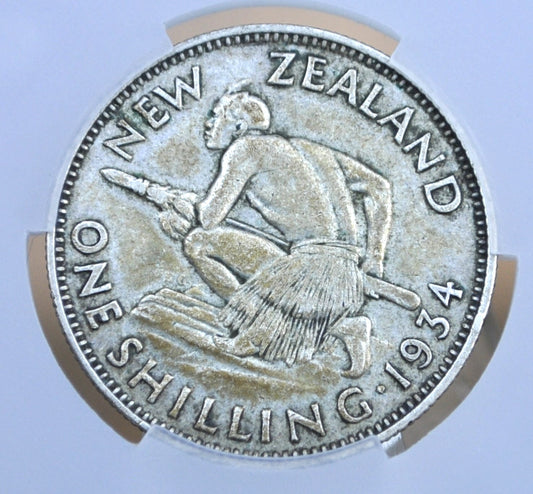 1934 New Zealand Silver Shilling - Great Condition, XF+ - 50% Silver - 1934 New Zealand One Shilling