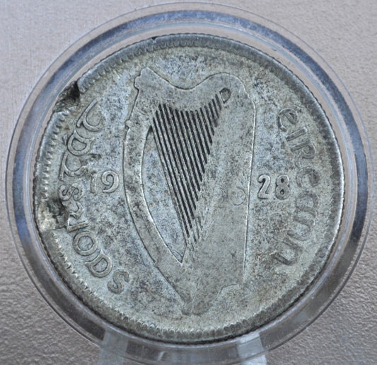 1928 Irish Silver 1 Shilling Coin - Vintage Irish Florin Coin Ireland 1928 UK Shilling - Bull Design