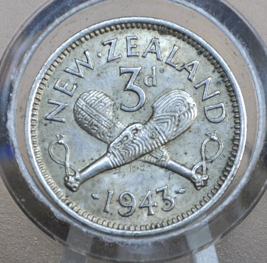 1943 New Zealand Silver Threepence - Great Condition - 50% Silver - 1943 New Zealand Six pence 6 Pence