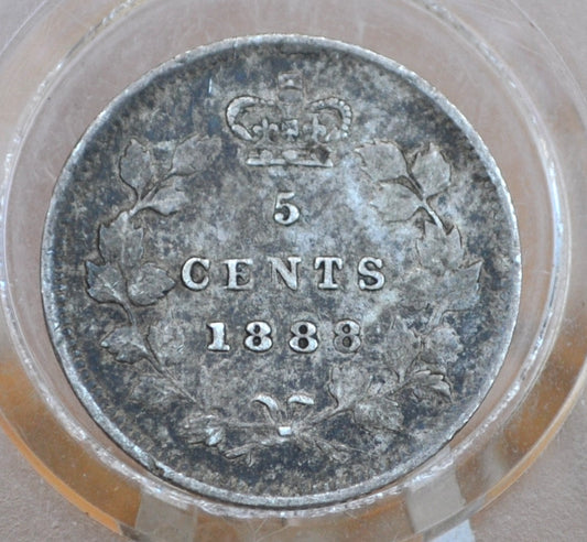 1888 Canadian Silver 5 Cent Coin - XF (Extremely Fine) Grade, Low Mintage Date - Queen Victoria Canada 5 Cent Sterling Silver 1888