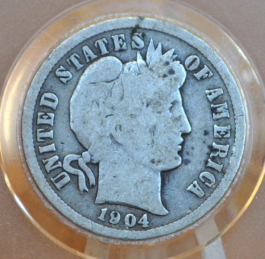 1904 Barber Silver Dime - G/VG (Good-Very Good) Grade / Condition - Philadelphia Mint - 1904 Barber Dime - Silver Dimes
