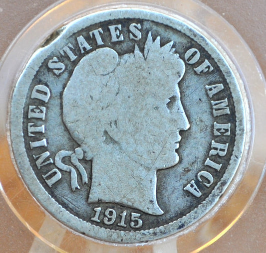 1915 Barber Dime - G/VG (Good-Very Good) Grade / Condition - Silver Dime - Philadelphia Mint - 1915-P Barber Dime 1915P