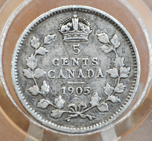 1905 Canadian Silver 5 Cent Coin - VF (Very Fine) Condition - King George - Canada 5 Cent Sterling Silver 1905 Canada - Lower Mintage