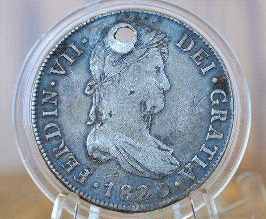 1820 Spanish 8 Reales - Great Detail, Hole Drilled - Silver Colonial Era Coin - 1820 NG - Guatemala - Pirate Coins