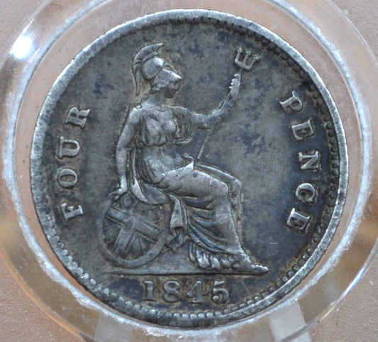 1845 Fourpence Great Britain 4 Pence Silver - F/VF (Fine-Very Fine) Condition - UK 4 Pence Silver 1896 - Queen Victoria / Victorian Era