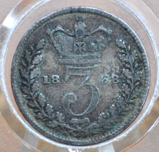 1838 Threepence Great Britain 3 Pence Silver - F/VF Condition - UK 3 Pence Silver 1838 - Queen Victoria / Victorian Era