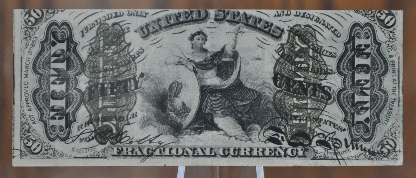 3rd Issue 50 Cent Fractional Note Fr#1362 - AU Grade / Condition - No design figures, Surcharge A-2-6-5, green reverse - Third Issue Fifty Cent Fractional Note