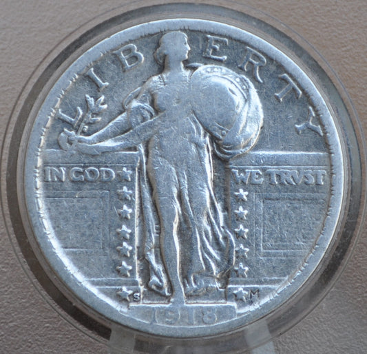 1918-S Standing Liberty Quarter - F (Fine) Detail - San Francisco Mint 1918 Standing Liberty Quarter
