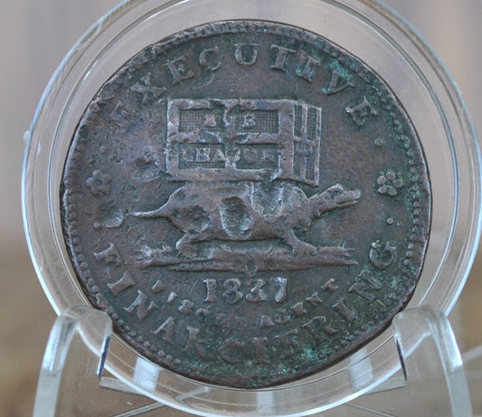 1837 Hard Times Token - Great Details but damaged - Turtle Hard Times Token Executive Experiment, Political Hard Times Token