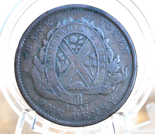 1837 One Penny Bank Token - Great Condition (VG/F) - 1 Penny Bank Token 1837 Bank of Montreal Canadian Bank Token 1837, Low Mintage