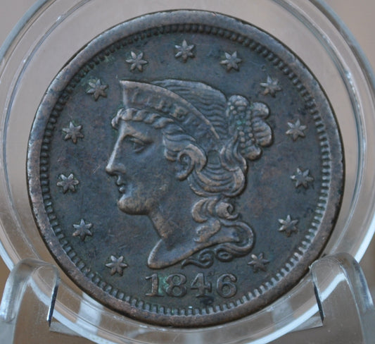 1846 Braided Hair Large Cent - VF Details, Corrosion - 1846 Coronet Cent - 1846 US Large Cent - Braided Hair 1839 to 1857