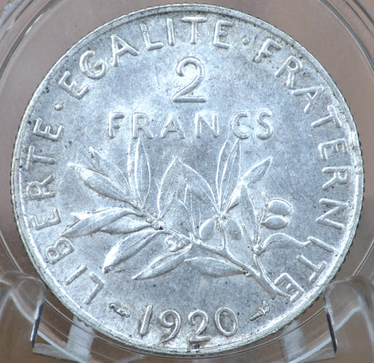 1920 Silver 2 Francs - Rarer Type and Date - BU (Uncirculated) Grade / Condition - Silver 2 Franc - France 1898 Two Francs Coin - 83.5% Silver 1800s Coins