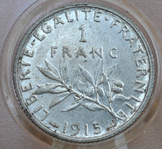 1915 French 1 Franc Coin - BU (Uncirculated) - WWI Era Silver Franc - France Silver 1 Franc Coin - 1915 One Franc