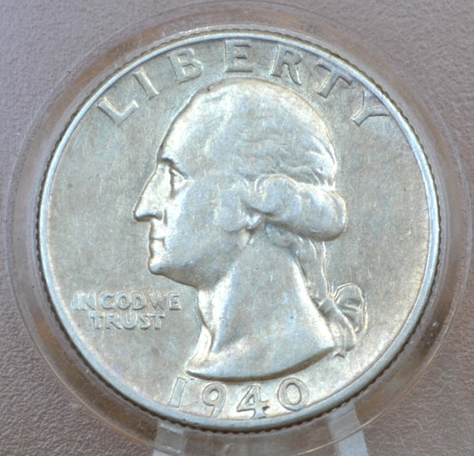 1940-D Washington Silver Quarter - AU (About Uncirculated) - Denver Mint 1940 Quarter, Lower Mintage, Harder to come by
