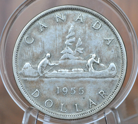 1955 Canadian Silver Dollar - Canoe Silver Dollar - 80% Silver - Silver Dollar Canada 1955 - Canadian Coin Collection