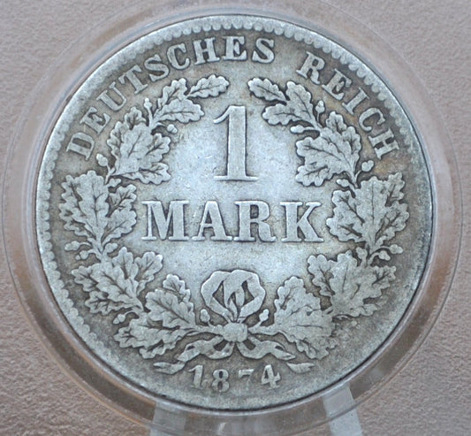 1874 German 1 Mark Deutsches Reich  - VF, Silver - Second Reich of Germany 1874 F One Mark - 1800s German Empire Coin - 1 Mark 1875-BB Silver