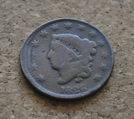 1826 Matron Head Large Cent - AG (About Good) Condition / Grade - US Large Cent - 1826 Coronet Liberty Head Cent - 1826 Penny