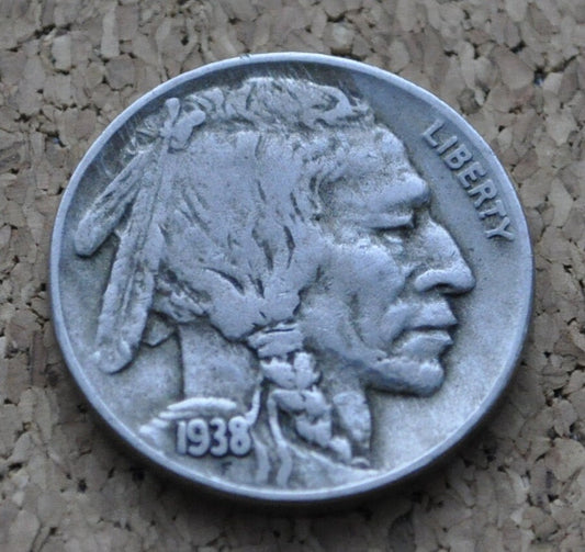 1938-D Buffalo Nickel - VF (Very Fine) - Clear Date - Last Year of Production - Vintage US Coin - 1938 Nickel Indian Head 1938 D