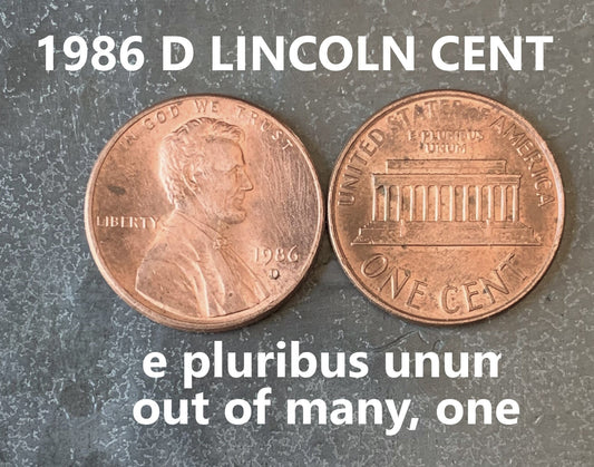 1986 D Lincoln Memorial Penny Cent - Fantastic Condition - 36th Anniversary - Collectible Coin