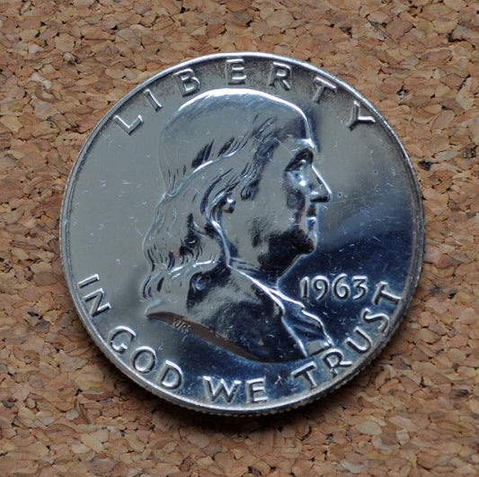 Proof 1963 Franklin Half Dollar - Proof Strike 1963-P Silver Half Dollar - Philadelphia Mint - Some Contact Marks Visible
