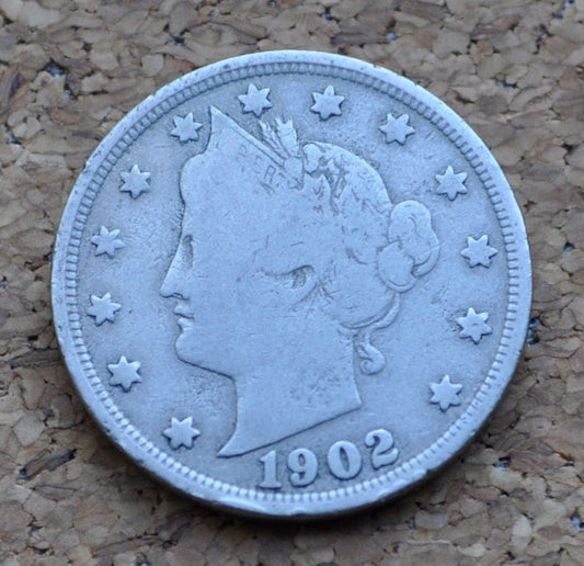 1902 Liberty Head Nickel - V Nickel - VG (Very Good) Grade / Condition - Liberty Nickel - 1902 V Nickel - 1902 Nickel