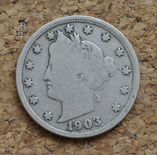 1903 V Nickel - VG (Very Good) - 1903 Liberty Head Nickel - Barber Design - Vintage US Coin, Collectible - Also great for Jewelry