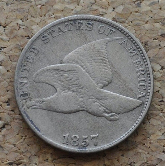 1857 Flying Eagle Penny - F (Fine) Grade / Condition - Great Date - Rare Penny Type - Two years of production - 1857 Cent - 1857 Penny