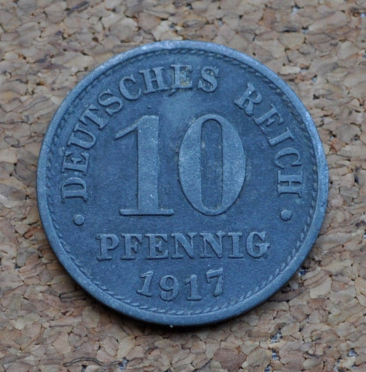 1917 German 10 Pfennig Deutsches Reich  - Great condition - Second Reich of Germany 1917 - WWI Era German Coin - Ten Pfennig 1917