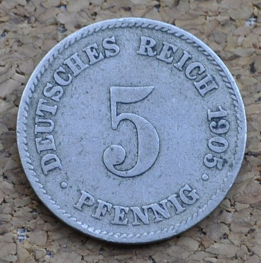 1905 German 5 Pfennig Deutsches Reich  - Great condition - Second Reich of Germany 1905 German Coin - Five Pfennig 1905