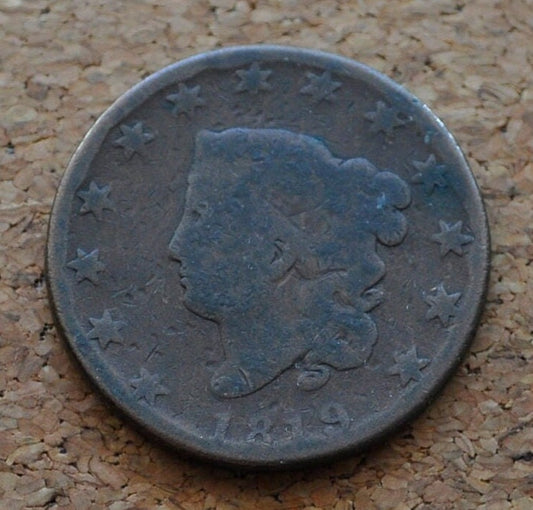 1819 Matron Head Large Cent - AG (About Good) Condition / Grade - US Large Cent - 1819 Coronet Liberty Head Cent - 1819 Large Date Variety
