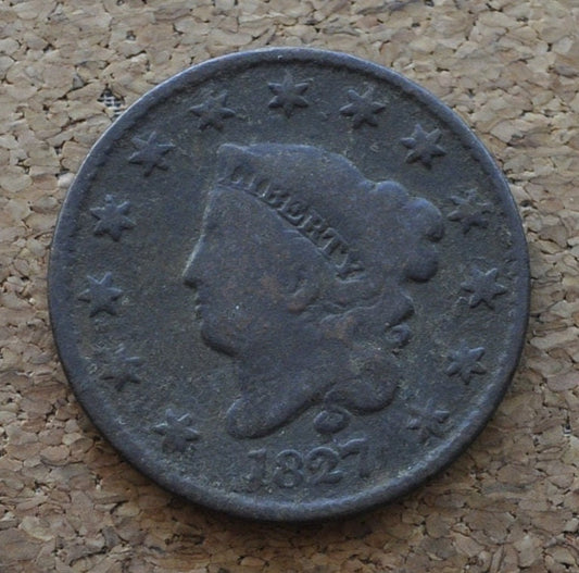 1827 Matron Head Large Cent - G (Good) Grade / Condition - 1827 Liberty Head Cent - 1827 US Large Cent - Matron Head 1816 to 1835
