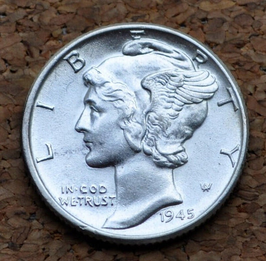 1945 Mercury Dime - MS60 / BU (Uncirculated) - Philadelphia Mint - 1945 P Mercury Dime - Winged Liberty Head Silver Dime 1945P