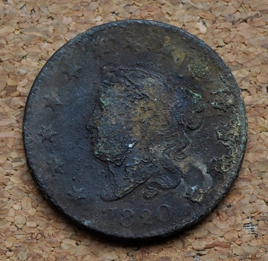 1820 Matron Head Large Cent Large Date - Cull / Corrosion - US Large Cent - 1820 Coronet Liberty Head Cent - 1820 Large Date Variety