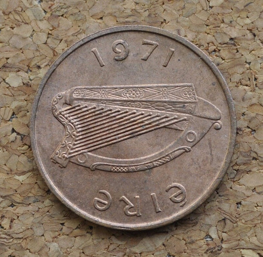 1971 Irish 1 Pence Coin - Great Condition - 1971 One Pence Coin UK / Ireland - Peacock Design Irish Coins - First Year of Issue