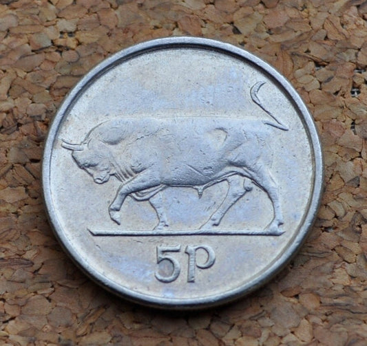 1960s through 1990's Irish 5 Pence Coin - Great Condition - Five Pence Coin Ireland / UK - Bull Design Irish Coins - Erie