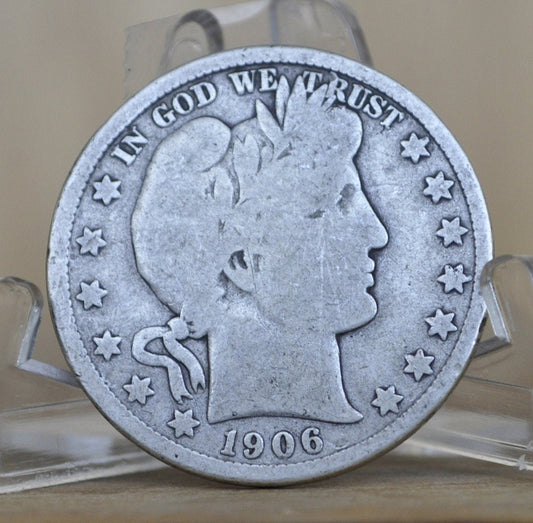 1906-D Barber Half Dollar - G (Good) Grade - Denver Mint - 1906 Silver Half Dollar - 1906D Barber - 1906 Half Dollar Denver Mint
