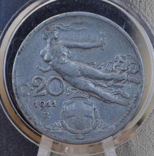 1911 Italian 20 Centesimi Coin - Vittorio Emanuele III - C.20 - F (Fine) Condition; Beautiful Design & Artwork - Italy 20 Centesimi