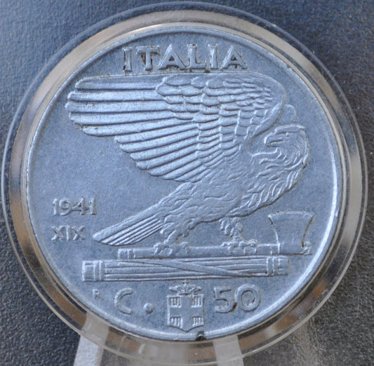 1941 Italian 50 Centesimi Coin - Victor Emmanuel III - Italy Twenty Cent Coin 1941 Fifty Centesimi - Kingdom of Italy - Great Condition