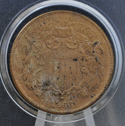 1866 2 Cent US Coin - Civil War Era - VF (Very Fine) Details, But Has Prior Corrosion Issues - Two Cent Piece US Coin 1866 - 1866 Coin