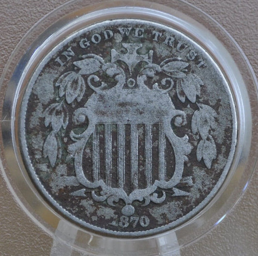 1870 Shield Nickel - VG-F (Very Good to Fine) Grade / Condition - 1870 Nickel - Shield Type Nickel 1800's - Lower Mintage Date